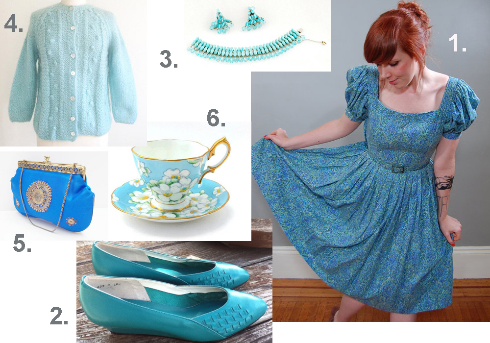 tea guide vintage dress, Aqua vintage USD. thepigeonchest $50 cup  sleeve puff 60s .